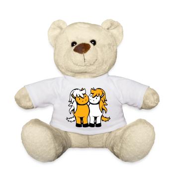 2 Chevaux Homme Femme Amoureux Amis Amour Équipe - Nounours - blanc - Devant