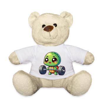 Chibi Schildkröte Hantel Gewichtheben Sport  - Teddy - Weiß - Vorne