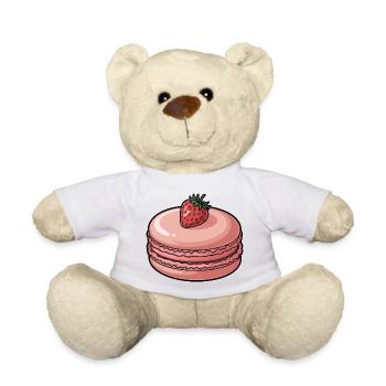 Strawberry Macaron Dessert - Teddy Bear - white - Front