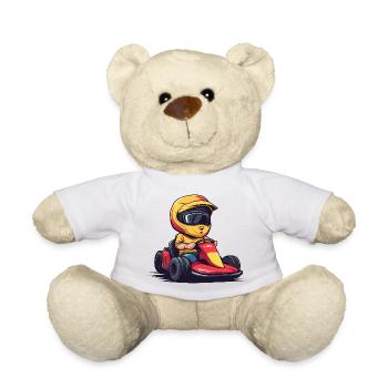 Little racing driver with helmet and go-kart - Teddy Bear - white - Front