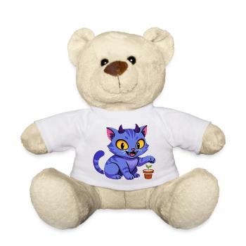 Blauer Katzenkobold mit Pflanze - Teddy - Weiß - Vorne