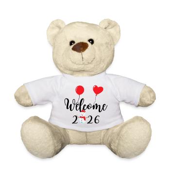 Welcome 2026, Happy New Year, Snowman - Teddy Bear - white - Front