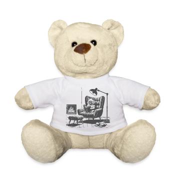 Reading Cat by the Fireplace – Funny Reading Design - Teddy Bear - white - Front