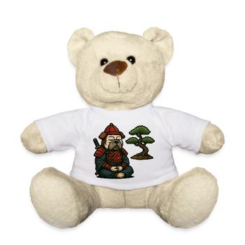 Bulldogge Samurai meditiert mit Bonsai Baum - Teddy - Weiß - Vorne