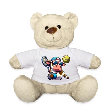 Coole Tennis Kuh Mit Schläger Und Ball - Teddy - Weiß - Vorne