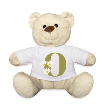 Letter o Green Daisies - Teddy Bear - white - Front
