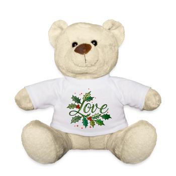 Love Schriftzug mit weihnachtlicher Stechpalme - Teddy - Weiß - Vorne