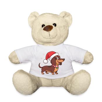 Dackelhund Weihnachts-Weihnachtsmütze - Teddy - Weiß - Vorne