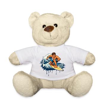 Dynamische Graffiti Illustration  eines Surfers - Teddy - Weiß - Vorne