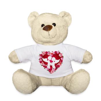 Des anges qui embrassent dans un cadre de roses en forme de cœur - Nounours - blanc - Devant