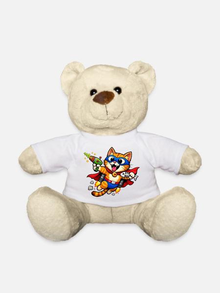 Superhero cat in flight - Teddy Bear - white