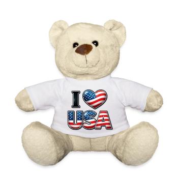 I Love USA – Patriotische Botschaft Emblem-Flagge - Teddy - Weiß - Vorne