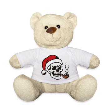 Smoking Skull with Santa Hat Illustration - Teddy Bear - white - Front