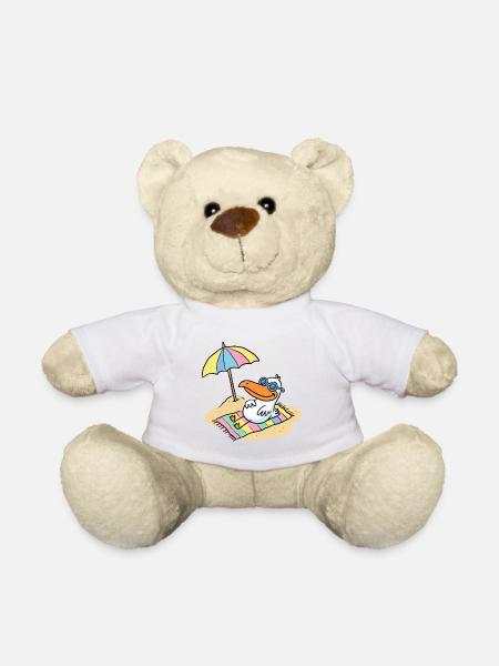 Oiseau du soleil sur la plage avec parasol - Nounours - blanc