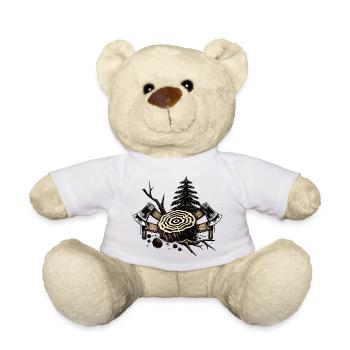 Lumberjack motif with tree trunk and axes - Teddy Bear - white - Front
