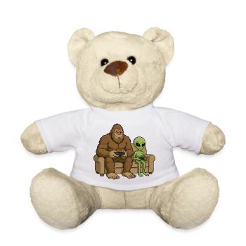 Bigfoot Alien Plays Video Game Gaming Sasquatch - Teddy Bear - white - Front
