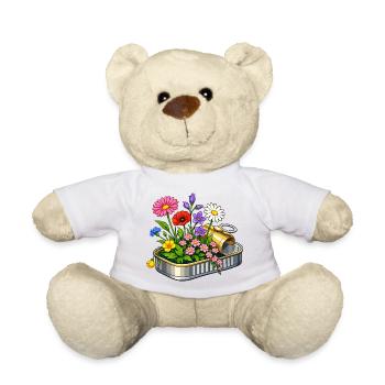 Colorful flowers in opened tin illustration - Teddy Bear - white - Front