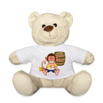 Funny Monkey Beer Barrel Retro Cartoon Graphic - Teddy Bear - white - Front