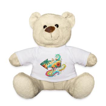 Tropical Wooden Arrow with Waves of Color - Teddy Bear - white - Front