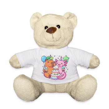 Capybara Axolotl Turtle Birthday Cake Party - Teddy Bear - white - Front