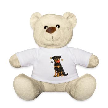 Rottweiler dog with heart and butterflies - Teddy Bear - white - Front