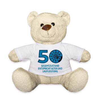 HU April 2026 - 50 Jahre - Geburtstag Geschenk - Teddy - Weiß - Vorne
