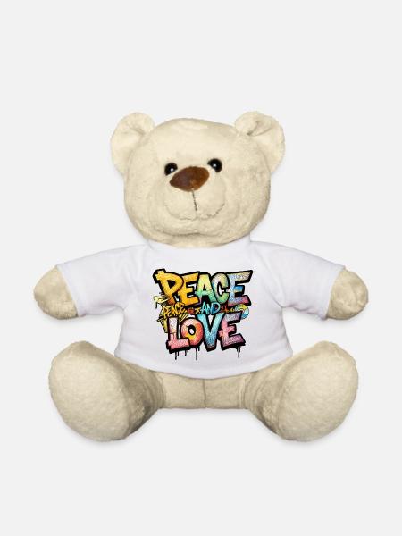 Peace and Love Graffiti - Teddy - Weiß