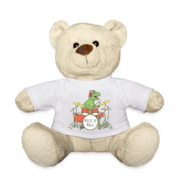 Dino Drummer RocknRoll Illustration - Teddy - Weiß - Vorne