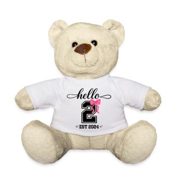 Hello 2 Est 2024 Pink Bow Design - Teddy Bear - white - Front