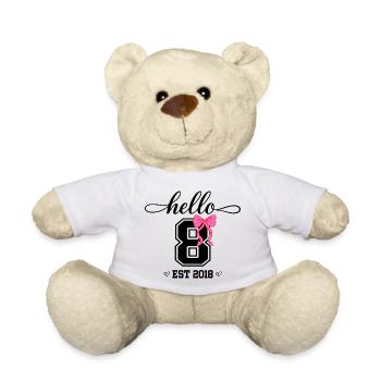 Bonjour 8 Est 2018 Girl Birthday Design - Nounours - blanc - Devant