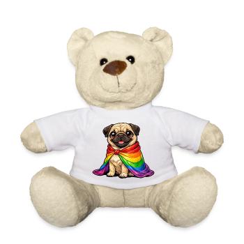 Pug Pride Dog Rainbow Cloak LGBTQ - Teddy Bear - white - Front