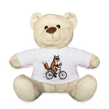 Fuchs auf Fahrrad mit Kaffee – Tier Humor - Teddy - Weiß - Vorne