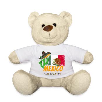 Cactus vintage du Mexique avec drapeau et sombrero - Nounours - blanc - Devant
