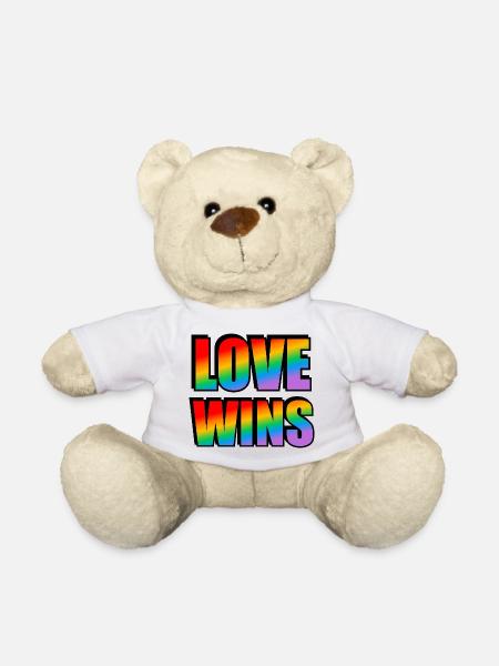 Love Wins Rainbow Typography - Teddy Bear - white