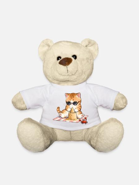 😸 🏖 Katze am Strand mit Sandburg - Teddy - Weiß