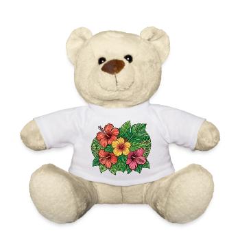 Bouquet d'Hibiscus Tropical & Tatouage Tribal - Nounours - blanc - Devant