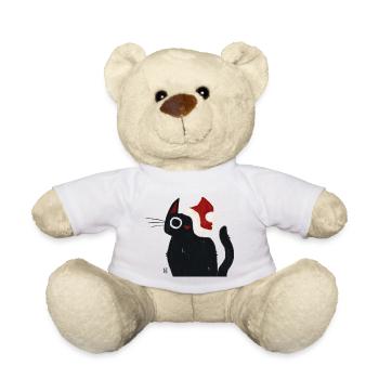 Chat noir avec chapeau de Père Noël - Nounours - blanc - Devant