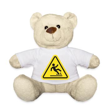 Vorsicht Nassboden-Sicherheitswarnschild Gelbes Symbol - Teddy - Weiß - Vorne