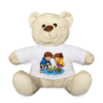 Children's Turtle Leaf Boat in Puddle Cute Motif - Teddy Bear - white - Front