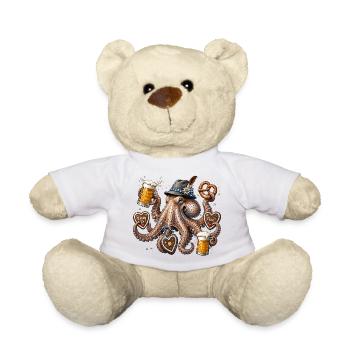 Krake mit Bier Brezel und Trachtenhut - Teddy - Weiß - Vorne