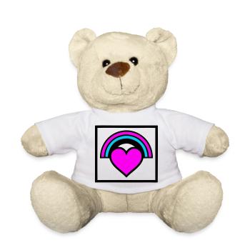Regenbogen Herz Rahmen Grafik - Teddy - Weiß - Vorne
