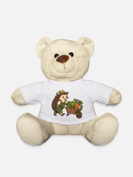Igel-Gärtner mit Gemüseschubkarre - Teddy - Weiß
