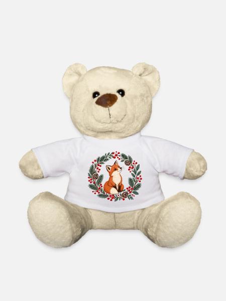 Fuchs im Winterkranz - Teddy - Weiß