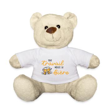 Tout travail mérite sa bière / Humour / Alcool - Nounours - blanc - Devant