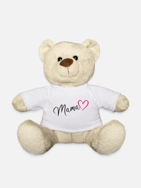 Mom Mother Calligraphy Heart Pink - Teddy Bear - white