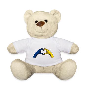 Heart Hands Ukrainian Flag Support Ukraine - Teddy Bear - white - Front
