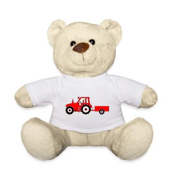 Tractor with trailer red - Teddy Bear - white - Front