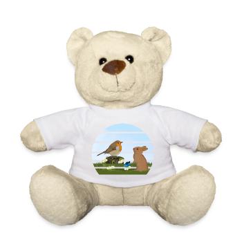 Robin Bird Rabbit Easter Spring - Teddy Bear - white - Front