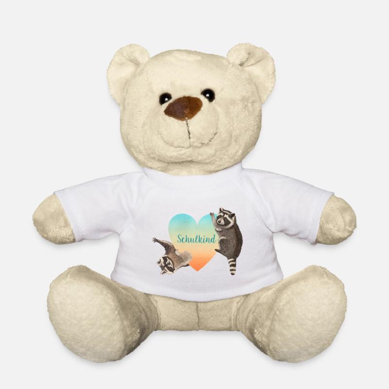 Schulkind - Waschbären Aquarell Herz Regenbogen - Teddy - Weiß