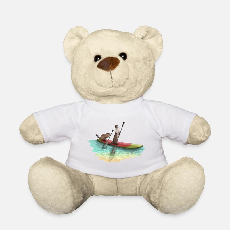 Castors et loutres debout en train de pagayer dans la mer - Nounours - blanc